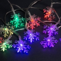 Гирлянда «Нить» 3 м с насадками «Снежинки большие», IP20, прозрачная нить, 20 LED, батарейки AAх3 (нет в комплекте), свечение мульти Гирлянда «Нить» 3 м с насадками «Снежинки большие», IP20, прозрачная нить, 20 LED, батарейки AAх3 (нет в комплекте), свечение мульти