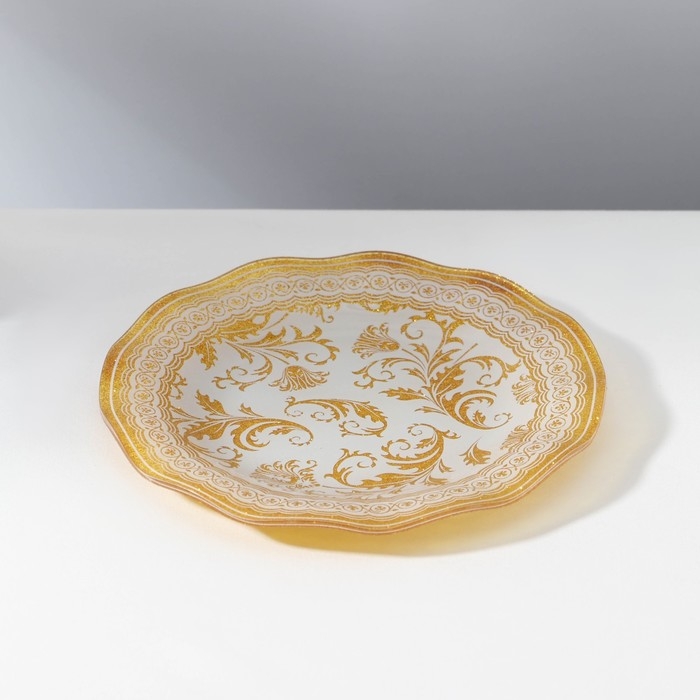 Набор столовый &laquo;Растительный узор&raquo;, 7 предметов: d=30 см - 1 шт, d=18 см - 6 шт, цвет бежевый с золотым