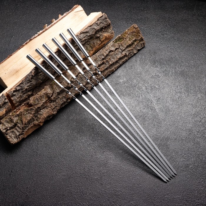 Набор шампуров 6 шт, рабочая часть - 32 см, ширина - 4 мм, толщина - 2 мм, с мет. ручкой Набор шампуров 6 шт, рабочая часть - 32 см, ширина - 4 мм, толщина - 2 мм, с мет. ручкой