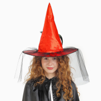 Карнавальная шляпа &laquo;Ведьмочка&raquo;, с фатой, цвет красный