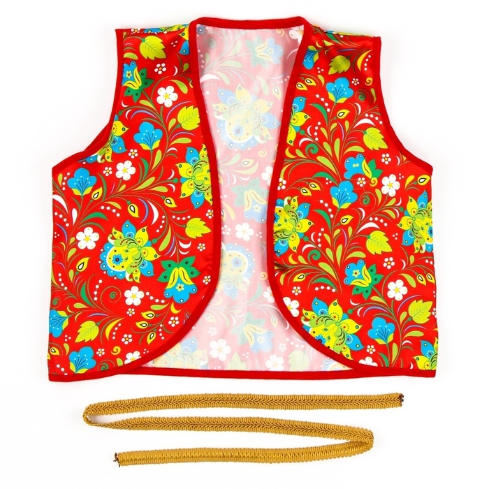 Карнавальная жилетка &laquo;Иванушка&raquo; с поясом 100 см, р. 98-110 см, цвет красный