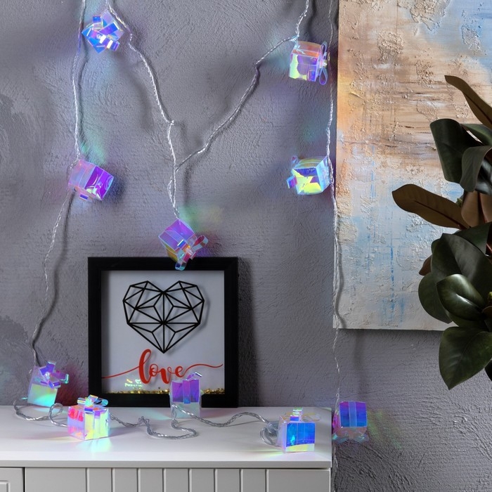 Гирлянда &laquo;Нить&raquo; 2.5 м с насадками &laquo;Подарки&raquo;, IP20, прозрачная нить, 10 LED, свечение белое, 220 В