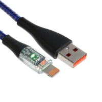 Кабель, 2 А, Lightning - USB, прозрачный, оплётка нейлон, 1 м, синий Кабель, 2 А, Lightning - USB, прозрачный, оплётка нейлон, 1 м, синий
