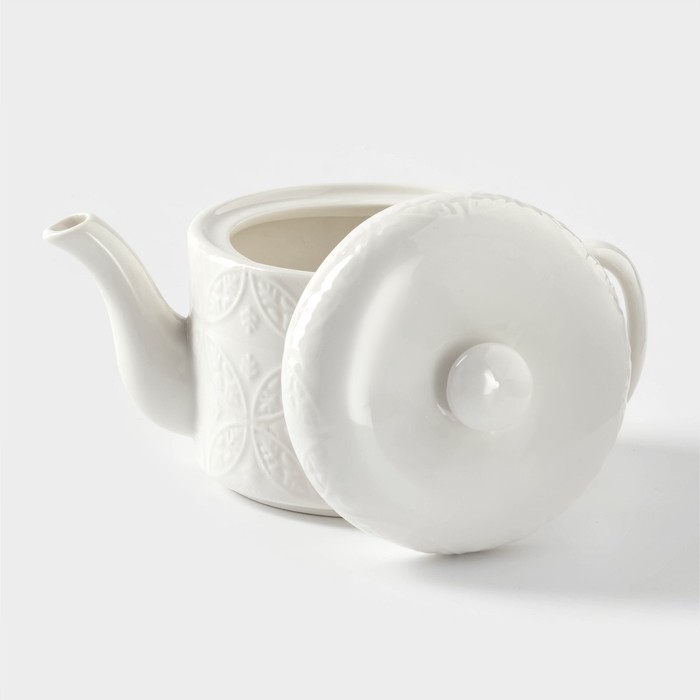 Набор фарфоровый чайный BellaTenero &laquo;Орнамент&raquo;, 3 предмета: чайник 400 мл, кружка 280 мл, бамбуковая подставка, цвет белый