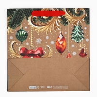 Пакет подарочный новогодний крафтовый квадратный &laquo;Новогодние игрушки&raquo;, 30 х 30 х 12 см, Новый год