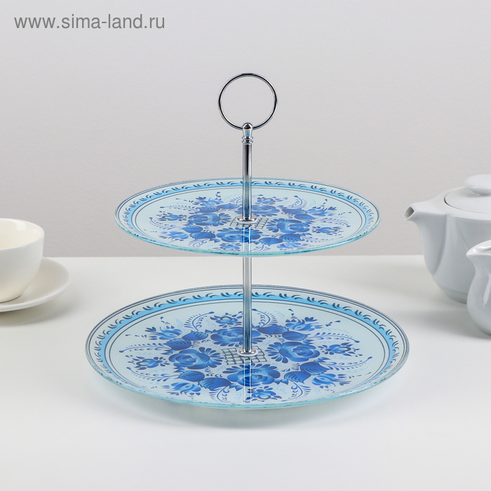 Этажёрка - фруктовница круглая Доляна «Синева», 2 яруса, d=25/20 см, стекло, цвет голубой Этажёрка - фруктовница круглая Доляна «Синева», 2 яруса, d=25/20 см, стекло, цвет голубой