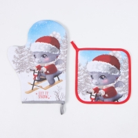 Новый год. Набор кухонный Этель "Новогодние забавы": прихватка 19х19 см, варежка-прихватка 20х28 см, 100% х