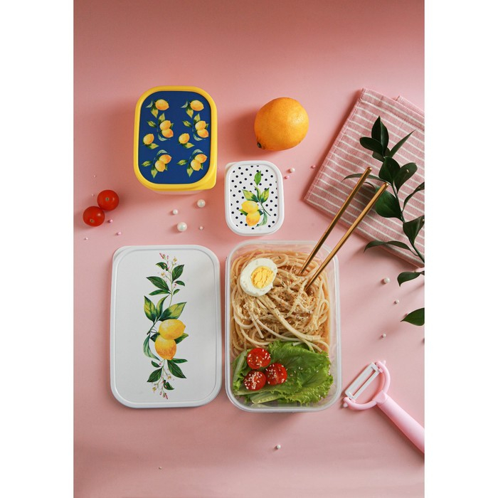 Набор пищевых контейнеров Доляна &laquo;Лимоны&raquo;, 3 шт: 150 мл, 500 мл, 1,2 л, прямоугольные