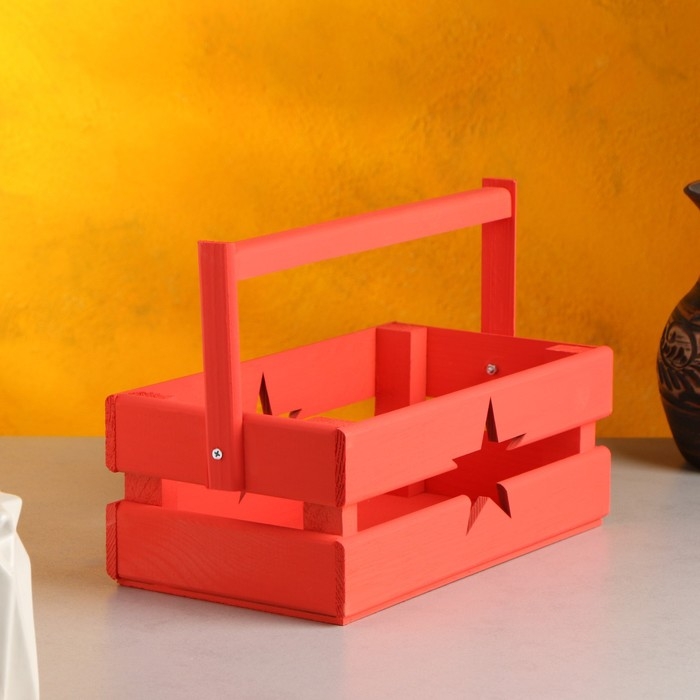 Кашпо деревянное 24.5&times;13.5&times;9 см "Двушка Лайт" двухреечное, звезда, красный Дарим Красиво