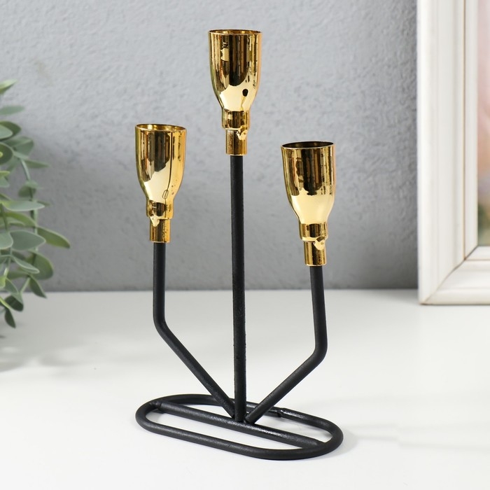 Подсвечник металл на 3 свечи "Голиаф" чёрный с золотом 12,9х5,8х19,3 см