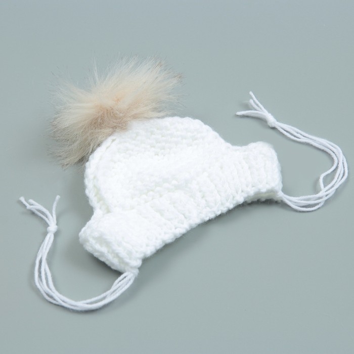 Шапка вязаная для собак, с помпоном, M-L (объем головы 28 см, высота 9 см), микс