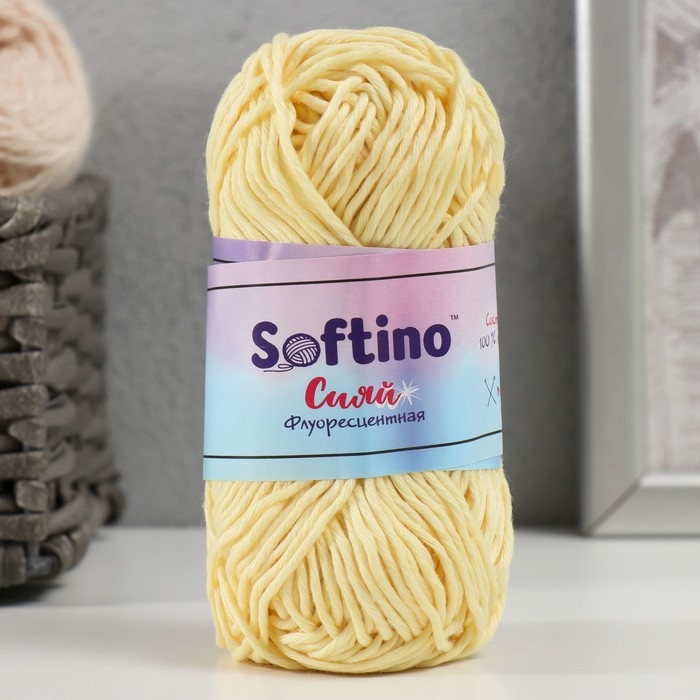 Пряжа светящаяся 100% лавсан Пряжа светящаяся 100% лавсан "Сияй" 50 гр 50 м светло-желтая