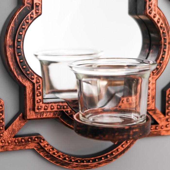 Подсвечник настенный стекло на 1 свечу "Отражение" набор 2 шт d-4 см ст. бронза 8х20х20,5 см