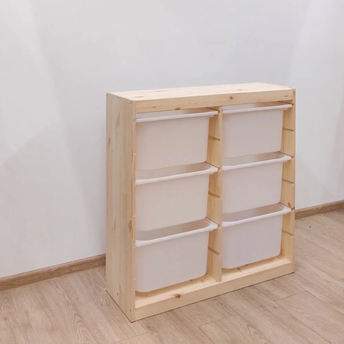 Стеллаж TROFAST-3, с контейнерами, вертикальный, Массив сосны