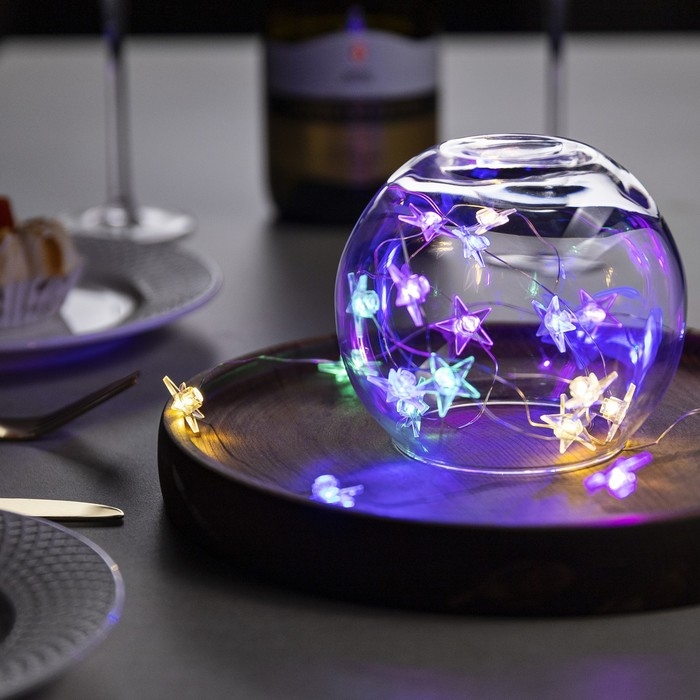 Гирлянда «Нить» 2 м роса с насадками «Звезда», IP20, серебристая нить, 20 LED, 2 режима, батарейки ААх2 (нет в комплекте), свечение мульти Гирлянда «Нить» 2 м роса с насадками «Звезда», IP20, серебристая нить, 20 LED, 2 режима, батарейки ААх2 (нет в комплекте), свечение мульти