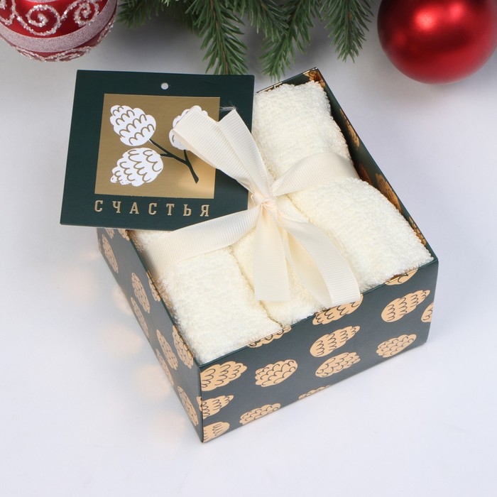 Новый год. Набор махровых полотенец "Счастья" 30х30 см - 3 шт, хлопок 340гр/м2