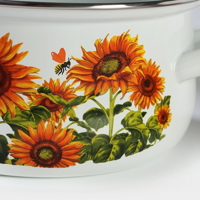 Набор кастрюль &laquo;Подсолнечник&raquo;, 3 предмета: 2 л, 3 л, 4 л, эмалированная сталь, стеклянные крышки