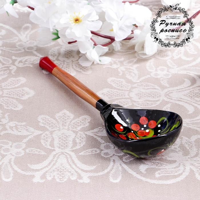 Ложка  &laquo;Чернушка&raquo;, полубаская, 19&times;6 см, хохлома, микс