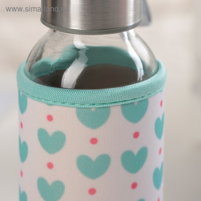 Бутылка для воды стеклянная в чехле &laquo;Ваниль&raquo;, 300 мл, h=17 см, рисунок МИКС