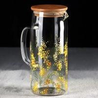 Кувшин стеклянный с бамбуковой крышкой &laquo;Нежная мимоза&raquo;, 1000 мл, с крышкой