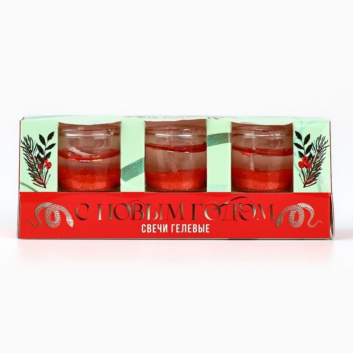 Свечи гелевые новогодние &laquo;С Новым годом!&raquo; на Новый год на Новый год, 3 шт, красные, 2,5 х2,5 х 2,5 см