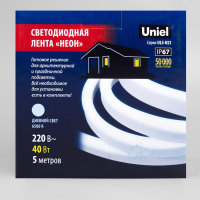Гибкий неон Uniel 8 × 16 мм, IP67, 5 м, SMD2835, 120 LED/м, 220 В, свечение белое Гибкий неон Uniel 8 × 16 мм, IP67, 5 м, SMD2835, 120 LED/м, 220 В, свечение белое