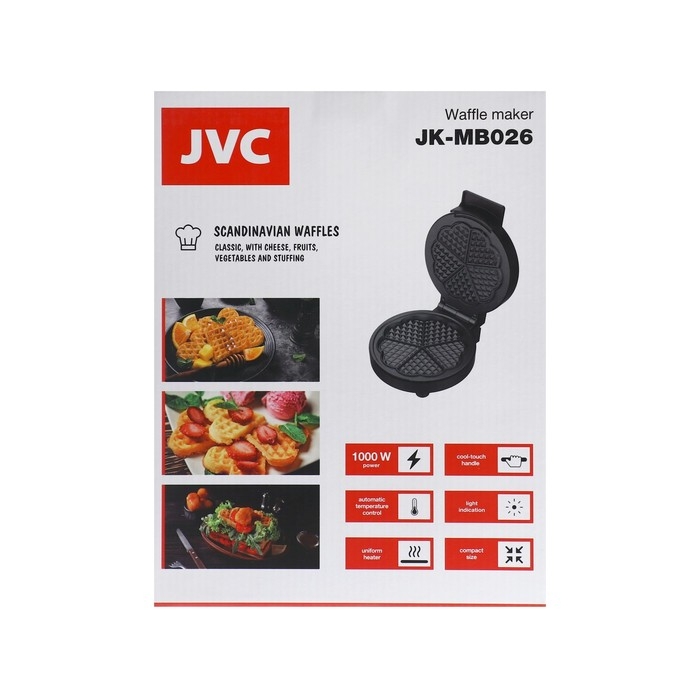 Вафельница jvc JK-MB026, электрическая, 1000 Вт, d=19 см, антипригарное покрытие, чёрная Вафельница jvc JK-MB026, электрическая, 1000 Вт, d=19 см, антипригарное покрытие, чёрная