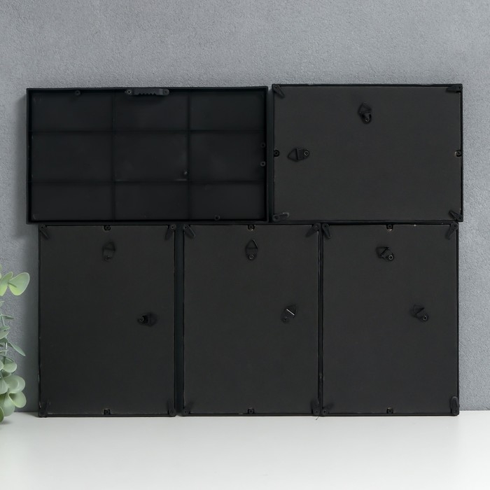 Фоторамка на 4 фото 10х15 см+зеркало Фоторамка на 4 фото 10х15 см+зеркало "Отражение" чёрная набор 5 шт 31х41 см