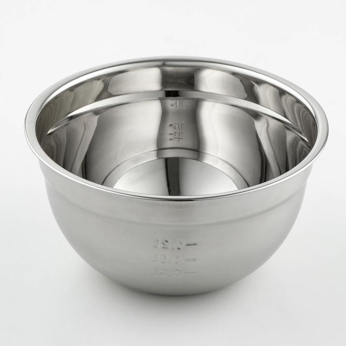 Миска из нержавеющей стали с мерной шкалой, 1,2 л, 20×10,2 см, толщина 0,6 мм Миска из нержавеющей стали с мерной шкалой, 1,2 л, 20×10,2 см, толщина 0,6 мм