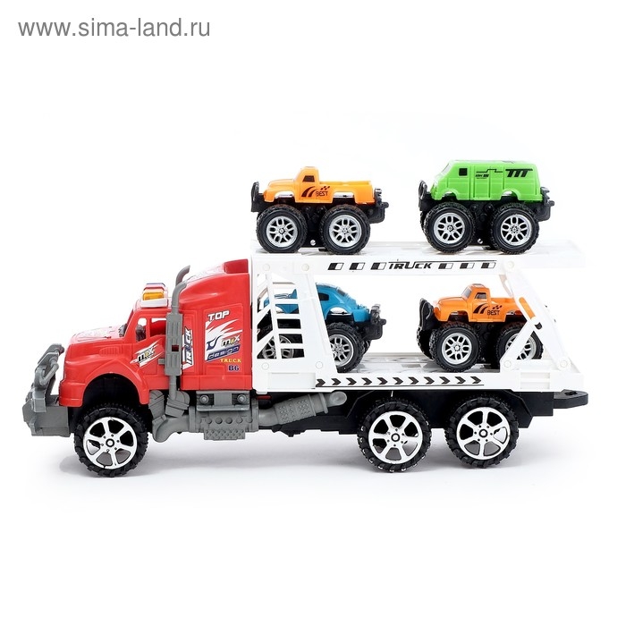Грузовик инерционный «Перевозчик» с 4 машинами, МИКС Грузовик инерционный «Перевозчик» с 4 машинами, МИКС