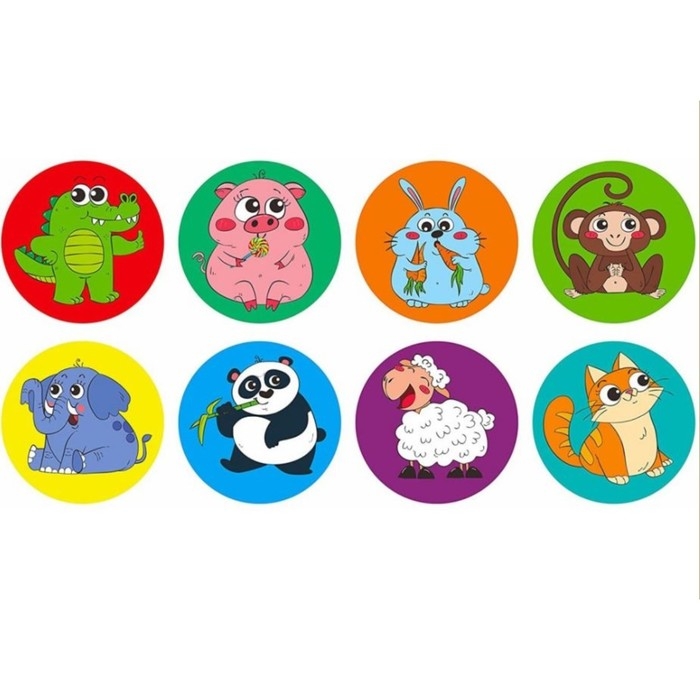 Наклейка бумага Наклейка бумага "Весёлый зоопарк" d=2,5 см 500 шт в рулоне 3х6,5х6,5 см