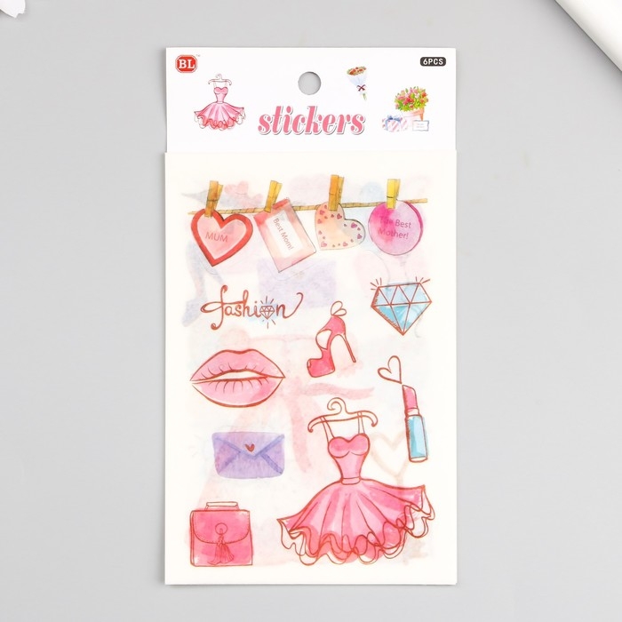 Наклейка бумага Наклейка бумага "Праздничные атрибуты" набор 6 листов 18,6х10 см