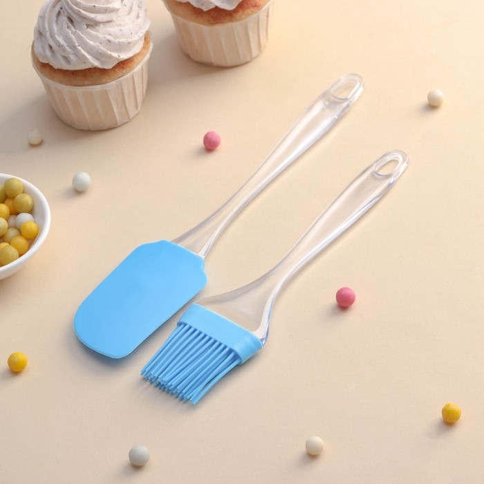 Набор для выпечки Доляна &laquo;Лёд&raquo;, 2 предмета: лопатка 24 см, кисть 21 см, цвет синий