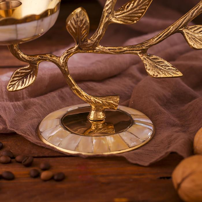 Подсвечник латунь на 3 свечи "Три бутона" с перламутром 25,5х10х18,5 см