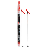 Комплект лыжный: пластиковые лыжи 180 см с насечкой, стеклопластиковые палки 140 см, крепления SNS, цвета МИКС