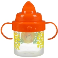 Поильник детский с твёрдым носиком &laquo;Жирафик&raquo;, 140 мл., с ручками, цвет оранжевый