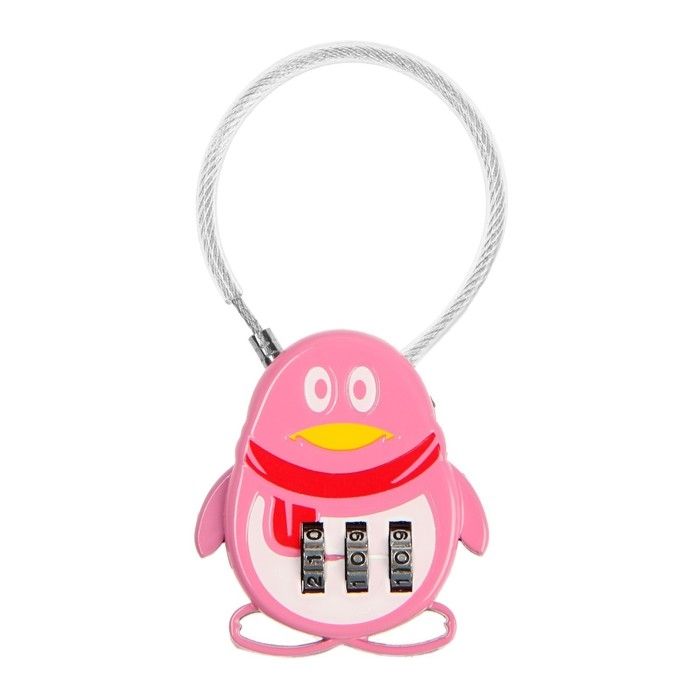 Замок навесной кодовый, "Пингвин", розовый