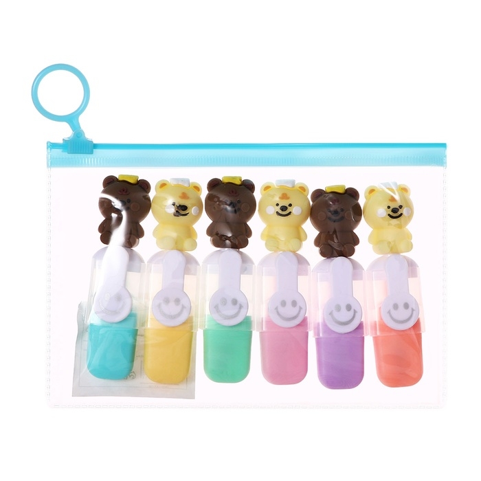 Набор маркеров текстовыделителей 6 штук 6 цветов, в пенале на молнии Медведи Набор маркеров текстовыделителей 6 штук 6 цветов, в пенале на молнии Медведи