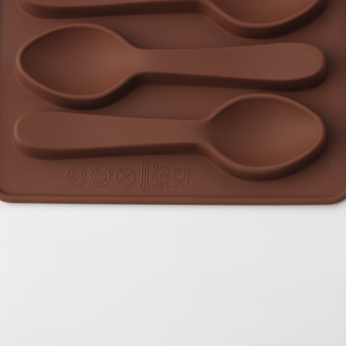 Форма для шоколада Доляна &laquo;Ложечки&raquo;, силикон, 18&times;12&times;1,2 см, 6 ячеек (9,8&times;2,3 см), цвет коричневый