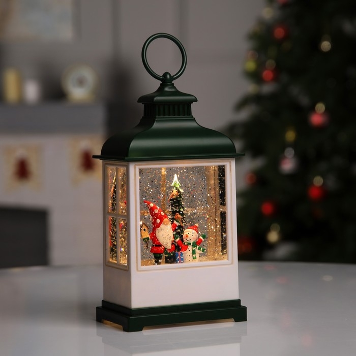 Светодиодная фигура &laquo;Фонарь с гномом&raquo; 10.2 &times; 23 &times; 5.8 см, пластик, батарейки ААх3 (не в комплекте), USB, свечение тёплое белое