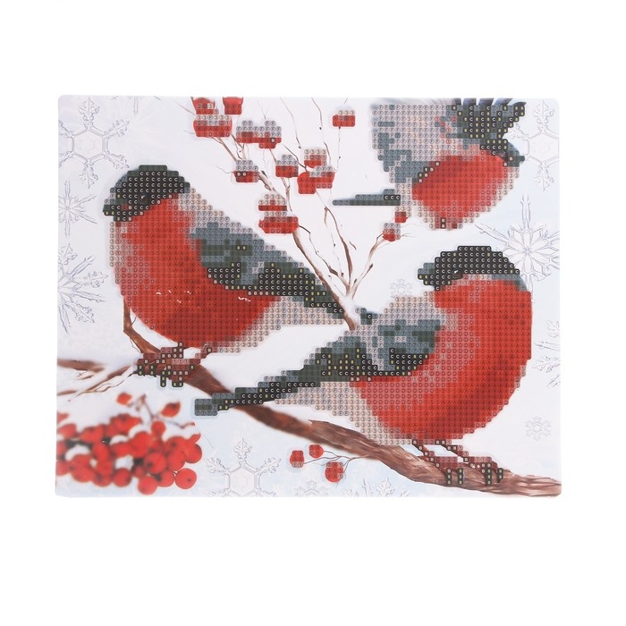 Алмазная мозаика на новый год с частичным заполнением «Снегири», 20 х 25 см, новогодний набор для творчества Алмазная мозаика на новый год с частичным заполнением «Снегири», 20 х 25 см, новогодний набор для творчества