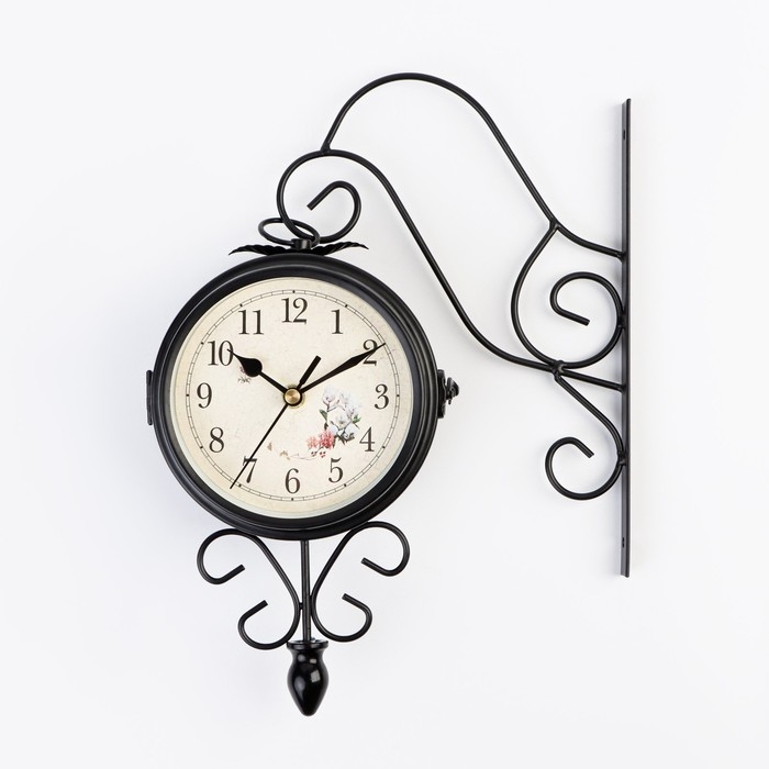 Часы настенные двусторонние, на подвесе Часы настенные двусторонние, на подвесе "Весенние", плавный ход, d-11 см, 34.5 х 22 см