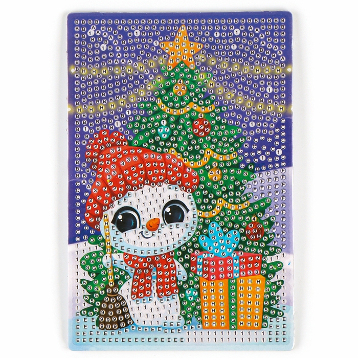 Алмазная мозаика на новый год для детей со светящимися стразами &laquo;Снеговик&raquo;, 10 х 15 см, новогодний набор для творчества