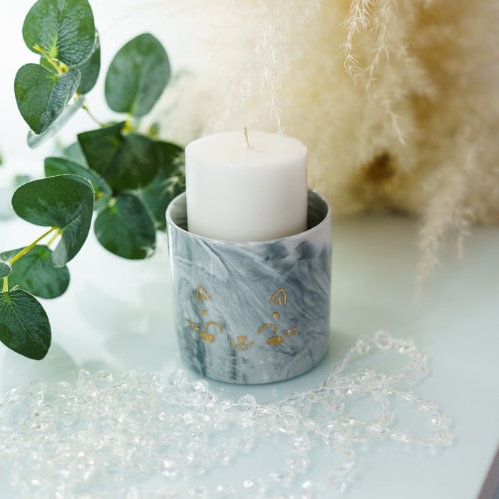 Горшок для цветов керамический с тиснением, кашпо &laquo;Котик&raquo;, 8 х 7,5 см