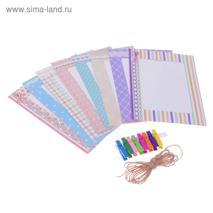 Набор фоторамок на прищепках Набор фоторамок на прищепках "Солнечный день", верёвка, прищепки, фоторамки 8 шт., размер: 18 × 13 см