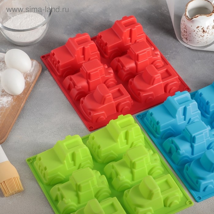 Форма для выпечки Доляна «Грузовик», силикон, 22×22 см, 6 ячеек (9,8×4,9 см), цвет МИКС Форма для выпечки Доляна «Грузовик», силикон, 22×22 см, 6 ячеек (9,8×4,9 см), цвет МИКС