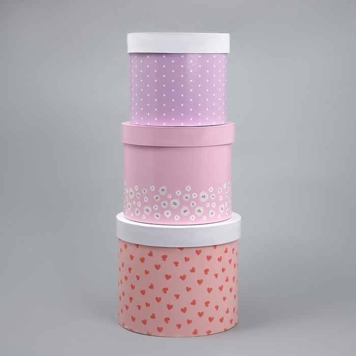 Набор шляпных коробок 3 в 1, упаковка подарочная, &laquo;Букетики&raquo;, 16 х 16 х 14‒20 х 20 х 17 см