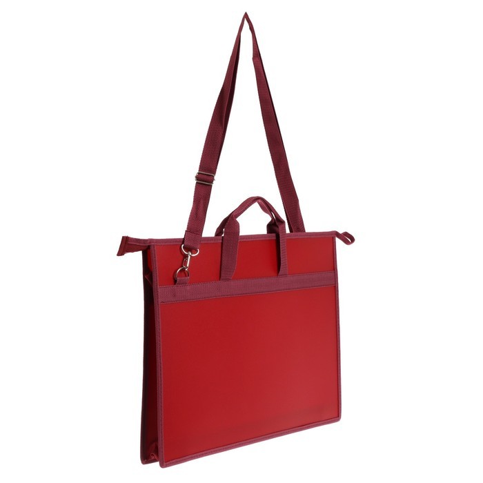 Папка для чертежей и рисунков A3, 420 х 343 х 50 мм, с ручками, пластиковая, молния сверху, 0.9 мм, Папка для чертежей и рисунков A3, 420 х 343 х 50 мм, с ручками, пластиковая, молния сверху, 0.9 мм, "Стандарт" ПР 5, плечевой ремень, бордовая