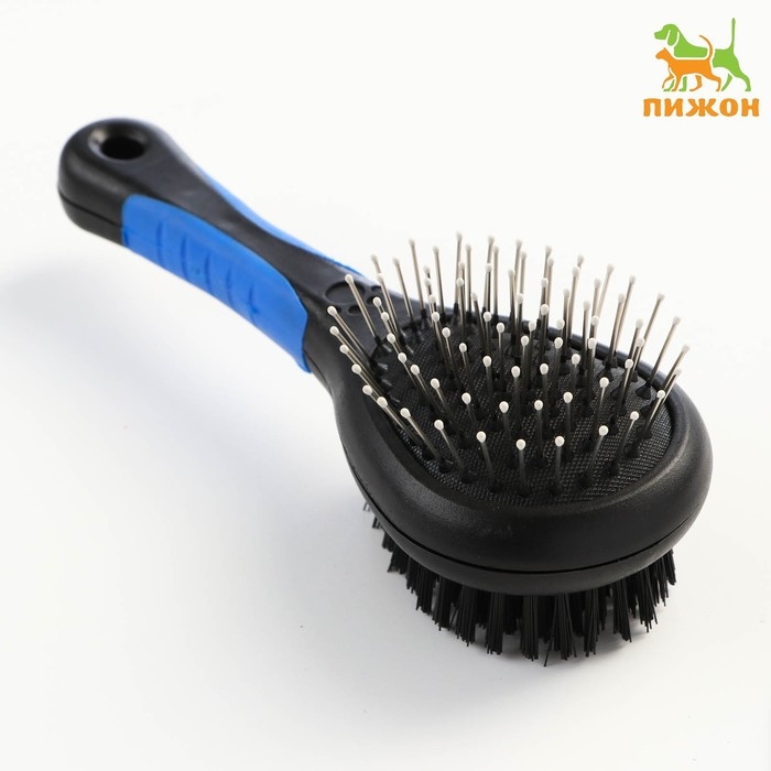 Щётка-расчёска двухсторонняя, 17,5 х 6,5 см, нескользящая ручка, чёрно-синяя Щётка-расчёска двухсторонняя, 17,5 х 6,5 см, нескользящая ручка, чёрно-синяя