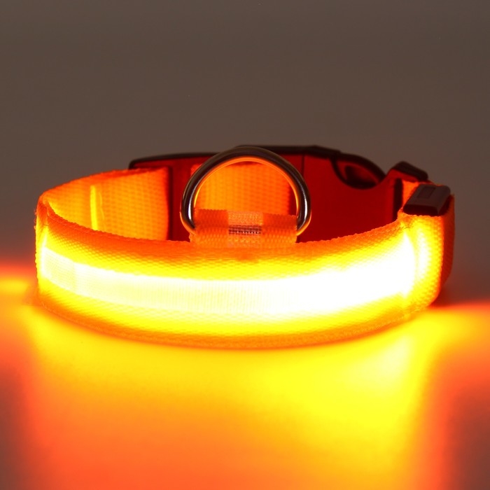 Ошейник с подсветкой размер М, ОШ 40-48 х 2,5 см, 3 режима свечения оранжевый Ошейник с подсветкой размер М, ОШ 40-48 х 2,5 см, 3 режима свечения оранжевый